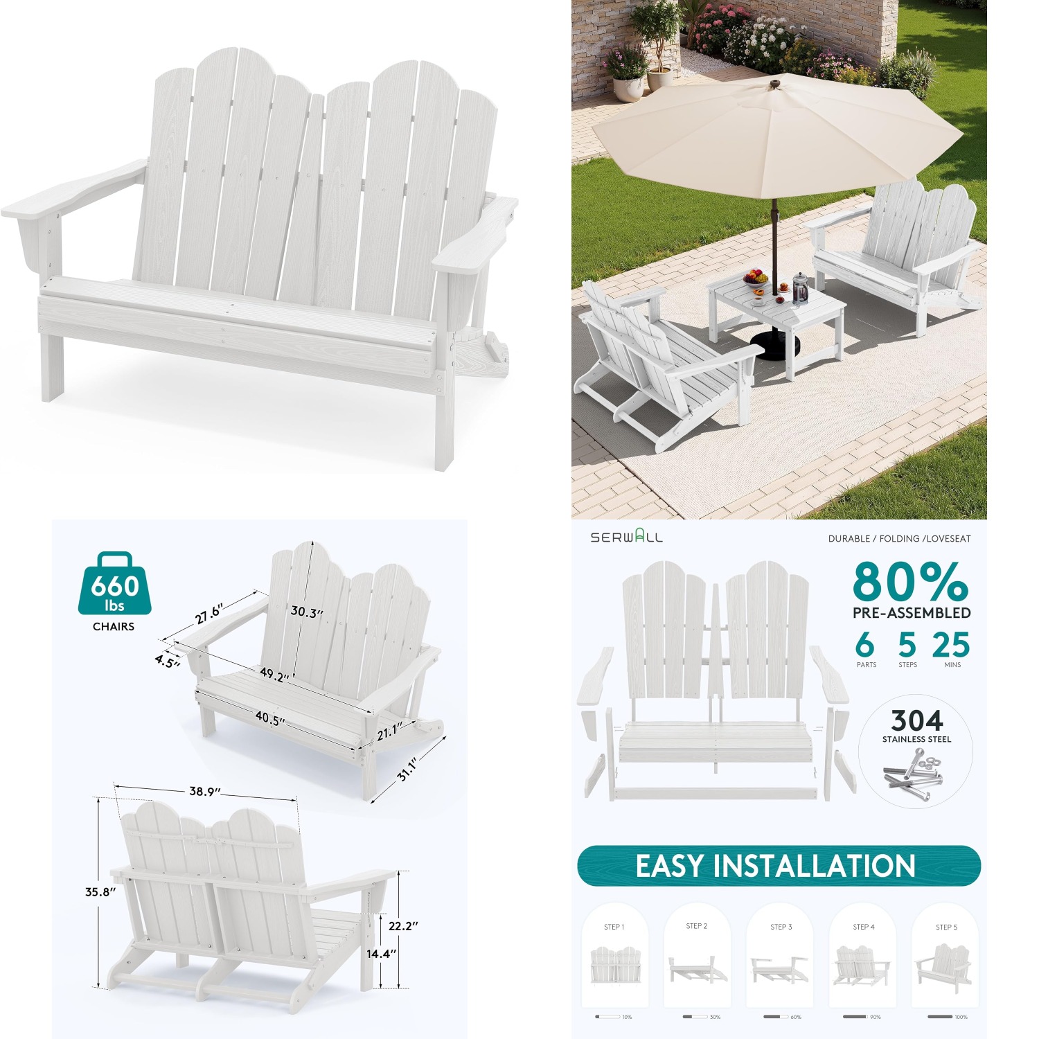 Outdoor Furniture Loveseat - HDPE Allwetter-Klappbare Adirondack Loveseat 660lb für