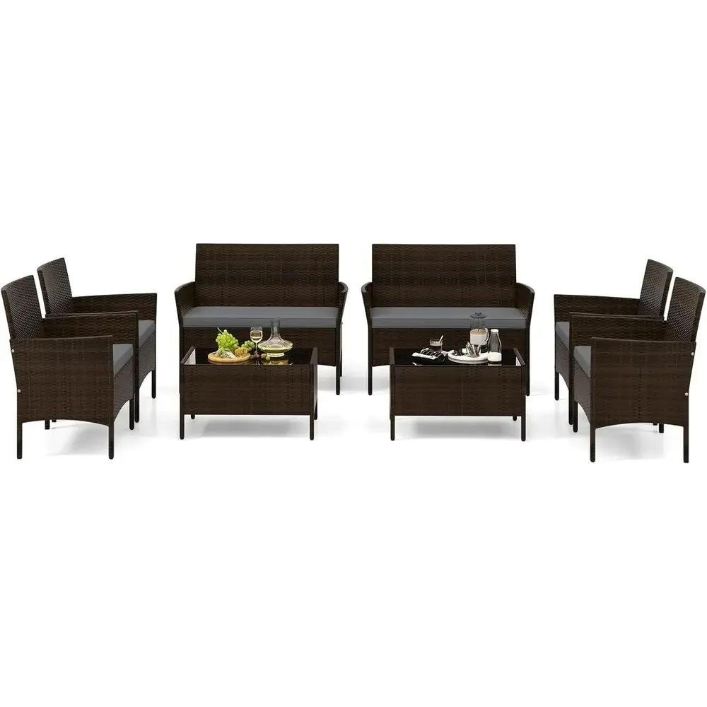 Outdoor Furniture Loveseat - 8-teiliges Outdoor-Rattan-Gartenmöbel-Set mit Kissen, Ecksofa, Zweisitzer