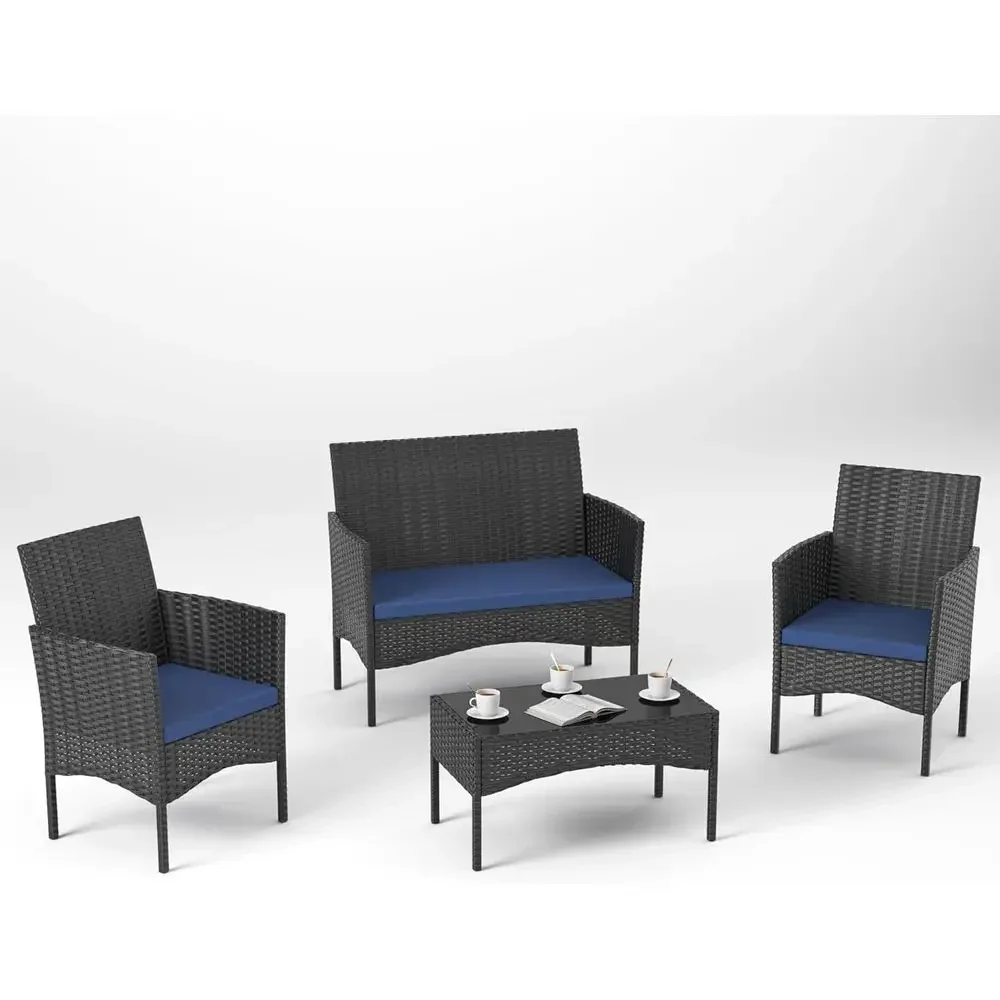 Outdoor Furniture Loveseat - 4-teiliges Gartenmöbel-Set: Konversationsset aus Korbgeflecht mit