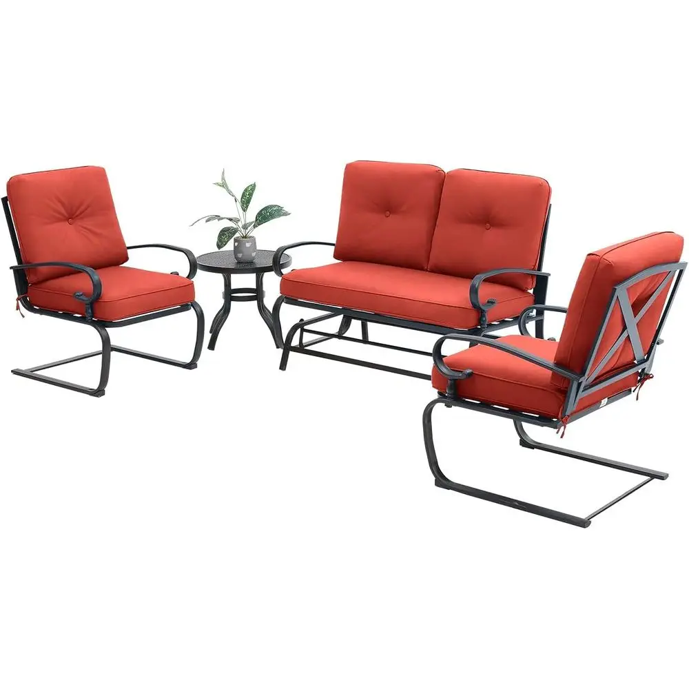 Outdoor Furniture Loveseat - 4-teiliges rotes Outdoor-Schmiedeeisen-Gartenmöbelset mit Glider-Liebessofa, 2