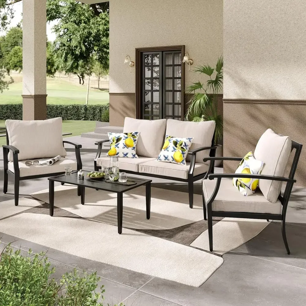 Outdoor Furniture Loveseat - 4-teiliges Gartenmöbel-Set: Zweisitzer-Sofa, Couchtisch, Metallsofa mit