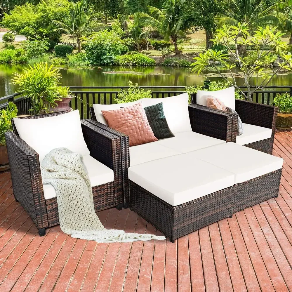 Outdoor Furniture Loveseat - 5-teiliges Outdoor-Gartenmöbel-Set aus Korbgeflecht: Zweisitzer, 2