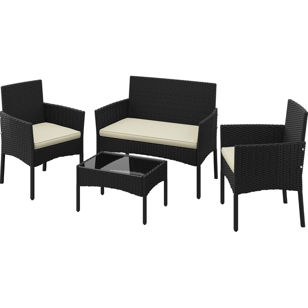 Outdoor Furniture Loveseat - 4-teiliges Gartenmöbel-Set: Rattan-Loveseat mit Kissen und