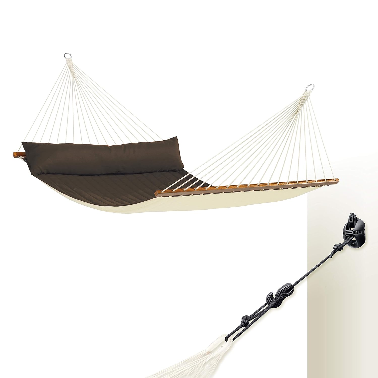 Outdoor Furniture Xl - Gesteppte Doppel-Hängematte mit Spreizstange für Wand