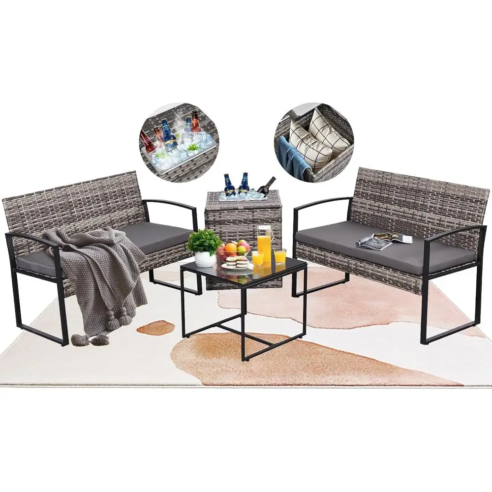 Outdoor Furniture Loveseat - 4-teiliges Gartenmöbel-Set mit Getränkekühler, Zweisitzer-Sofas aus
