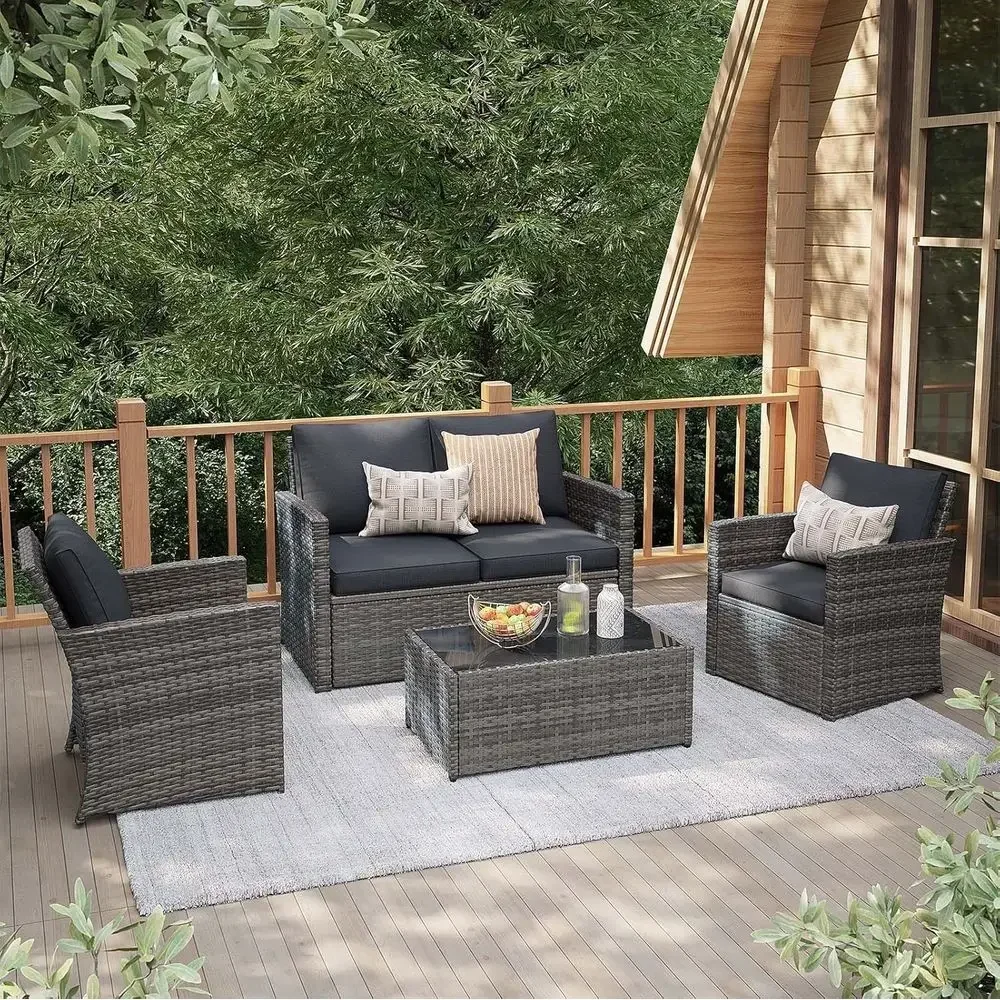 Outdoor Furniture Loveseat - 4-teiliges Gartenmöbel-Set für den Außenbereich, wetterfestes