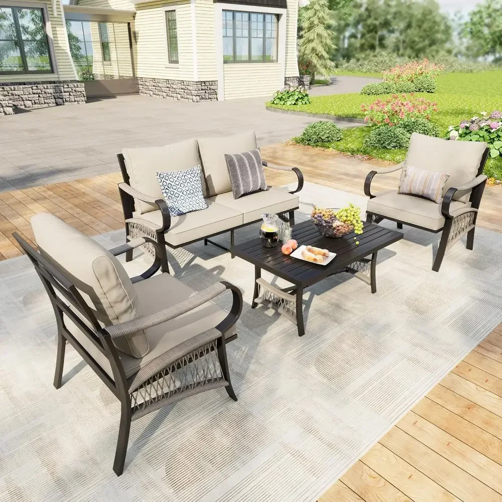 Outdoor Furniture Loveseat - 4-teiliges Gartenmöbel-Set aus Metall mit Couchtisch,