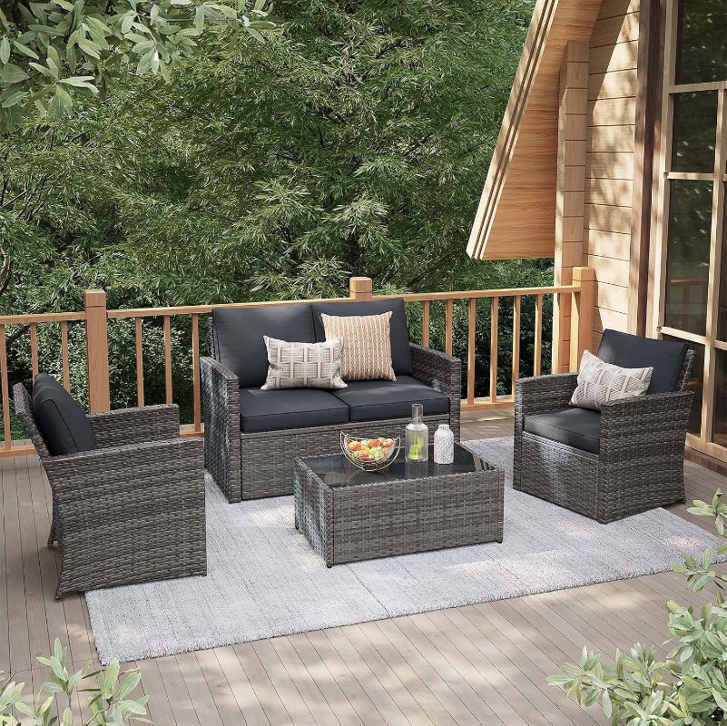 Outdoor Furniture Loveseat - JOIVI Outdoor-Gartenmöbel-Set, Wetterfestes Rattan-Sitzgruppen-Set aus PE-Rattan