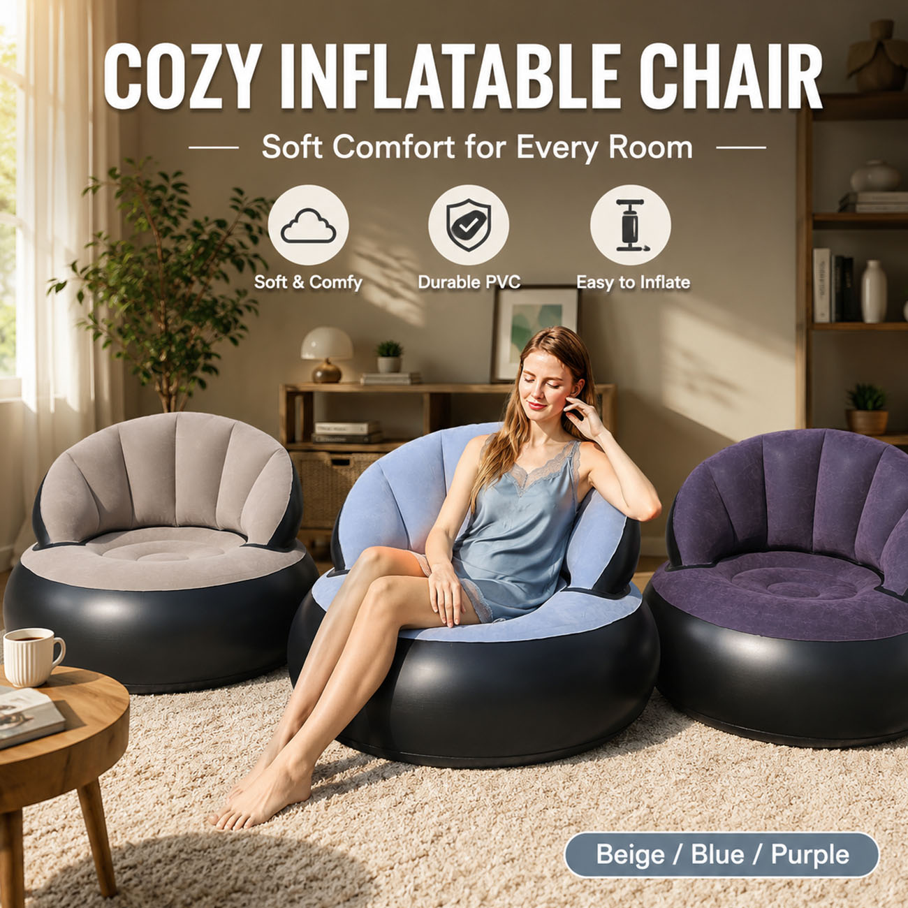 Outdoor Furniture Arhaus - Aufblasbarer Sessel für Erwachsene, beflockter, komfortabler