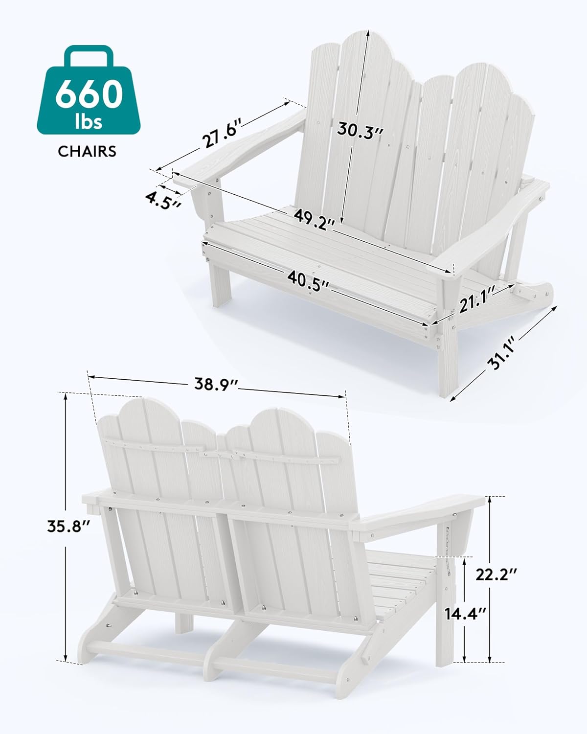 HDPE Allwetter-Klappbare Adiro – Outdoor Furniture Loveseat Bewertung und Preis