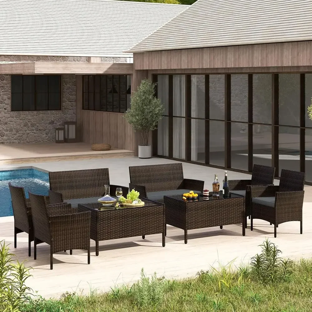 8-teiliges Outdoor-Rattan-Gart – Outdoor Furniture Loveseat Bewertung und Preis