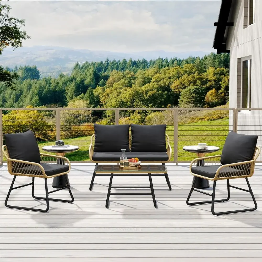 4-teiliges Outdoor-Rattan-Gart – Outdoor Furniture Loveseat Bewertung und Preis