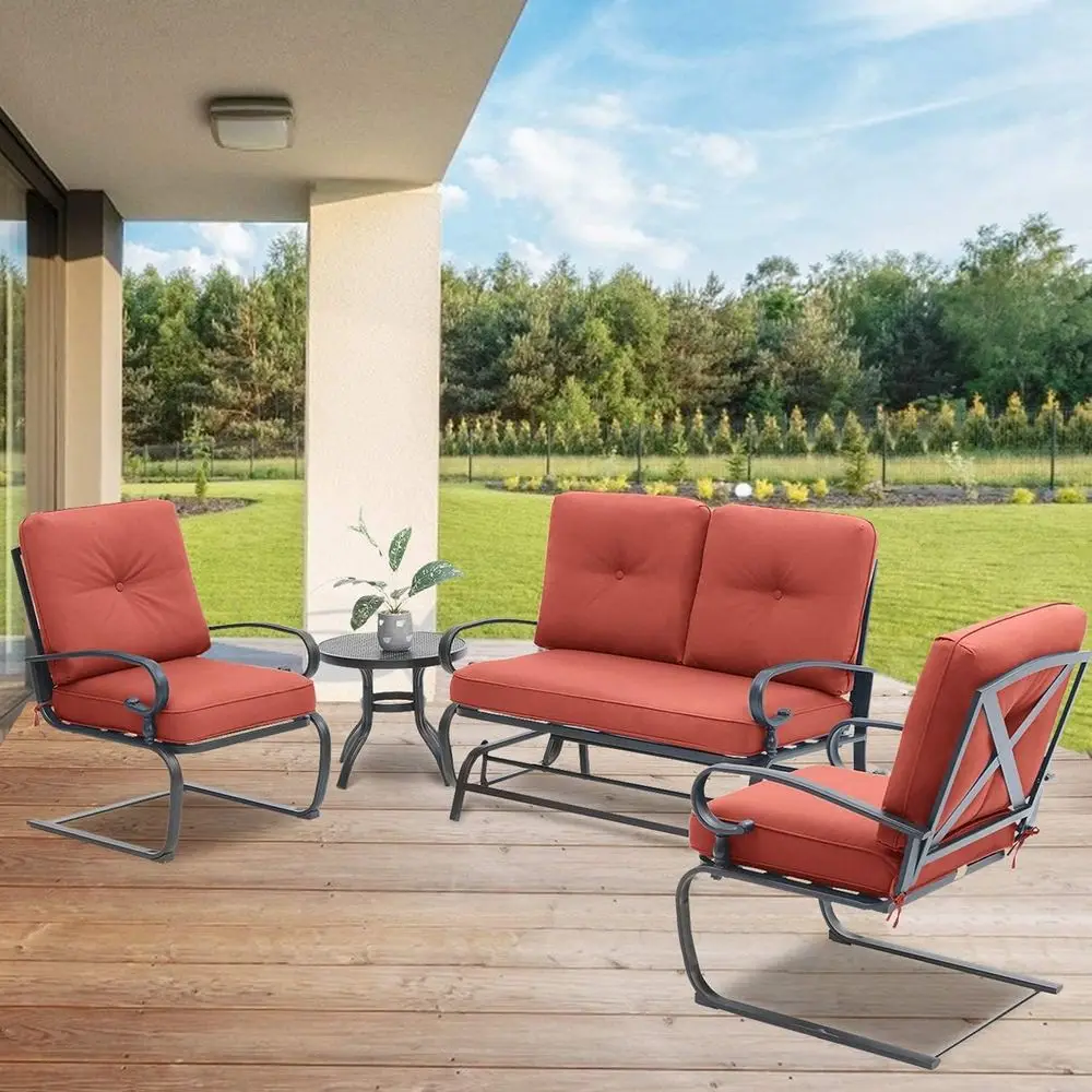 4-teiliges rotes Outdoor-Schmi – Outdoor Furniture Loveseat Bewertung und Preis