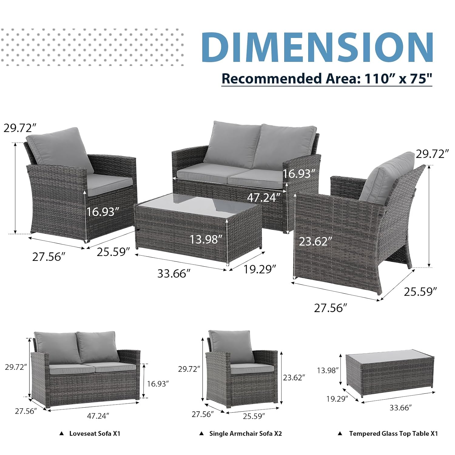 4-Sitzer Patio-Rattansofa-Set, – Outdoor Furniture Loveseat Bewertung und Preis